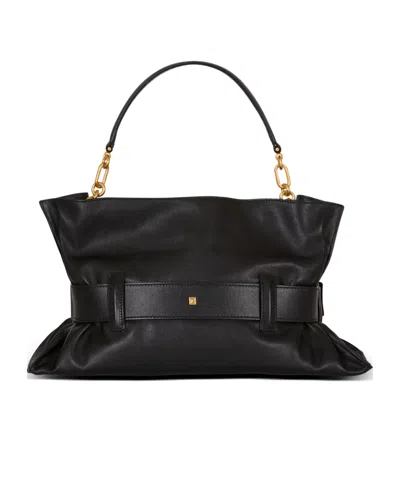 Balmain Anthem Medium Buckle Shoulder Bag In Calfskin In Black