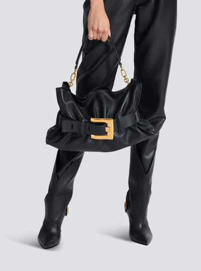Balmain Anthem Medium Buckle Shoulder Bag In Calfskin In Black