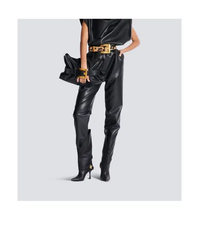 Balmain Anthem Medium Buckle Shoulder Bag In Calfskin In Black