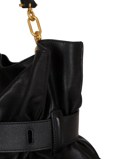 Balmain Anthem Medium Buckle Shoulder Bag In Calfskin In Black