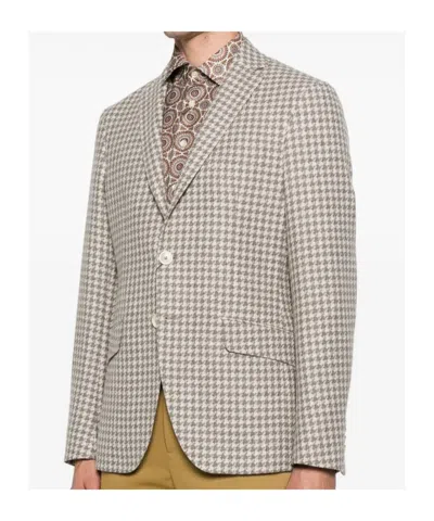 Etro Houndstooth-pattern Jacket In Nude
