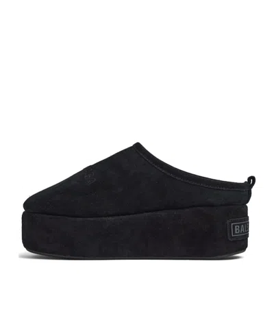 Balenciaga Suede Mules With Rounded Toe And Elevated Platform Sole In Black