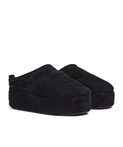 Balenciaga Suede Mules With Rounded Toe And Elevated Platform Sole In Black