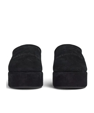 Balenciaga Suede Mules With Rounded Toe And Elevated Platform Sole In Black