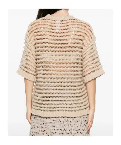 Fabiana Filippi Loose Boxy Knit Top With Horizontal Open-knit Stripes In Neutral