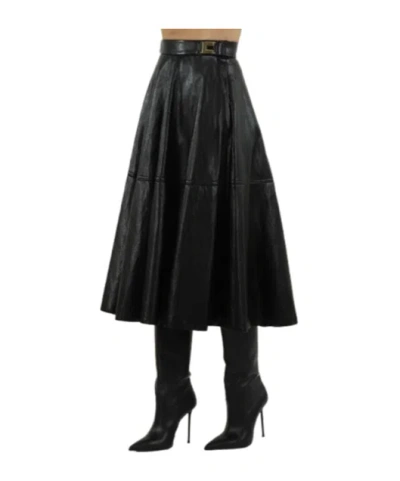 Elisabetta Franchi Leather-effect Panelled Midi Skirt In Black