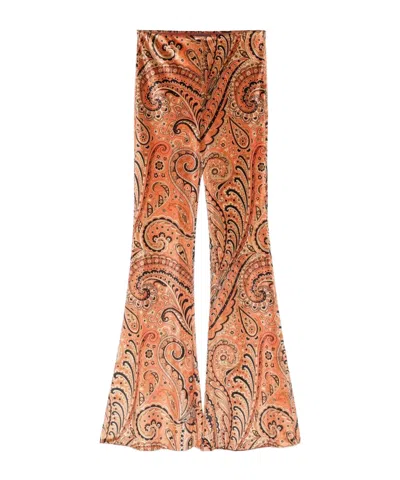 Etro Paisley-print Flared Viscose Trousers In Orange