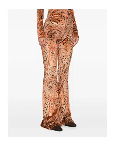 Etro Paisley-print Flared Viscose Trousers In Orange
