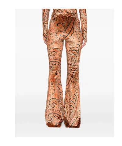 Etro Paisley-print Flared Viscose Trousers In Orange
