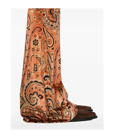 Etro Paisley-print Flared Viscose Trousers In Orange