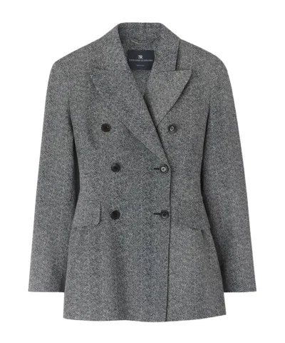 Ermanno Scervino Double-breasted Viscose Jacket With Herringbone Pattern In Gray