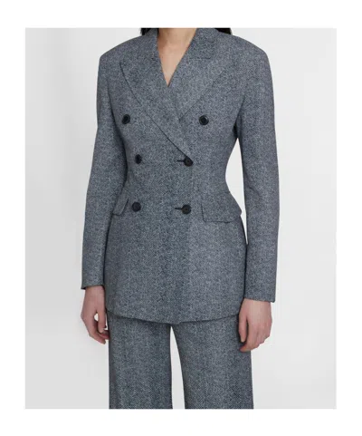 Ermanno Scervino Double-breasted Viscose Jacket With Herringbone Pattern In Gray