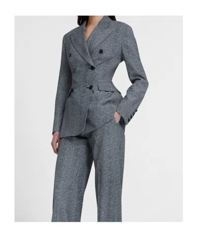 Ermanno Scervino Double-breasted Viscose Jacket With Herringbone Pattern In Gray
