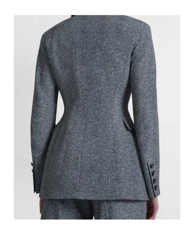 Ermanno Scervino Double-breasted Viscose Jacket With Herringbone Pattern In Gray