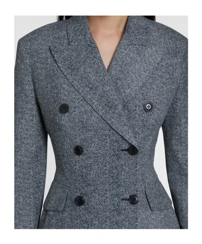 Ermanno Scervino Double-breasted Viscose Jacket With Herringbone Pattern In Gray