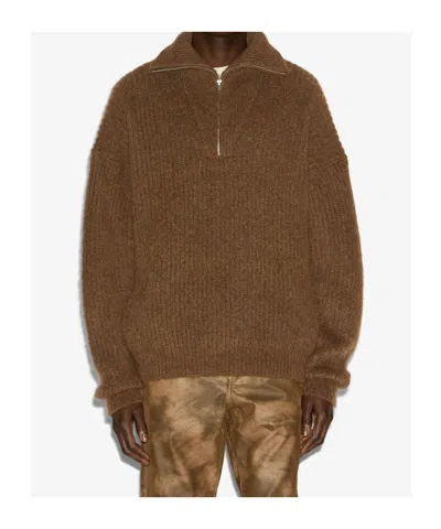 Isabel Marant Half Zip Sweater High Collar In Brown