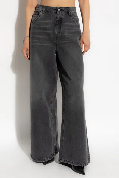 Blumarine Whiskering-effect Jeans In Gray