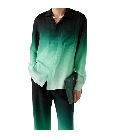 Casablanca 'ping Pong' Jacquard Silk Shirt In Green