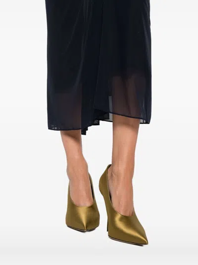 Mugler Black Ruched Mesh Midi Skirt