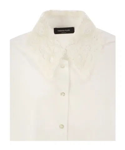 Fabiana Filippi Cropped Shirt With Lace Collar In Neutral