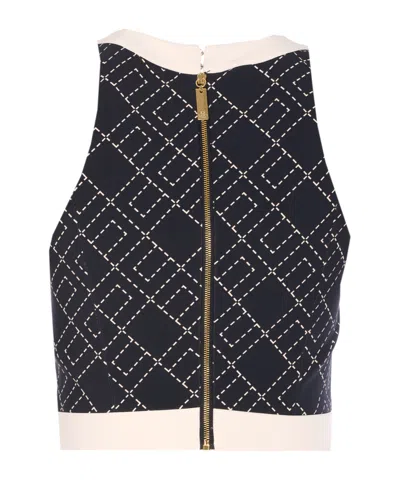 Elisabetta Franchi Charm Detail Crop Top With Geometric Pattern In Black