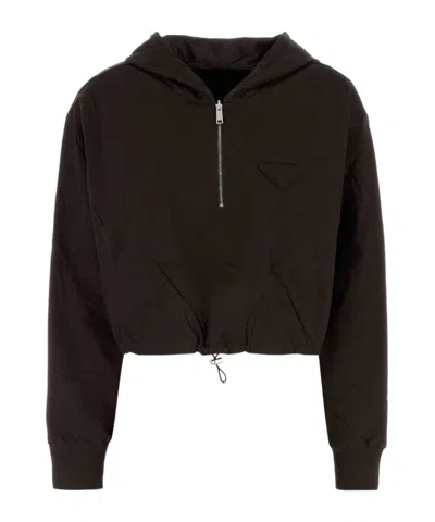 Prada Reversible Drawstring Hem Cotton Sweatshirt In Black