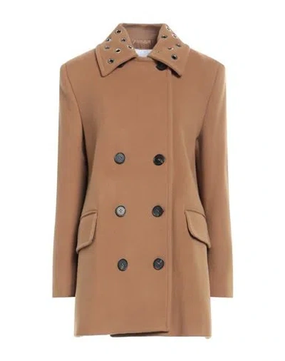 Msgm Woman Coat Camel Size 10 Virgin Wool, Polyamide In Brown
