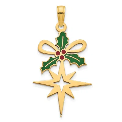 Diamond2deal 14k Yellow Gold Epoxy Holly And North Star Pendant In Yellow