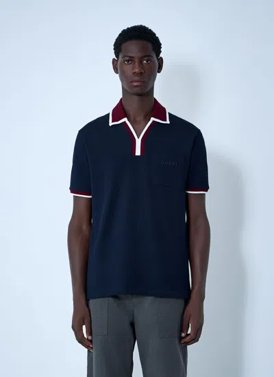 Gucci Men Cotton Pique Polo In Navy