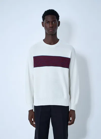 Visvim Striped-detail Crew-neck Jumper In White