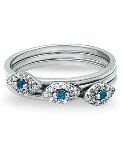 Macy's Cubic Zirconia Evil Eye Trio 18k Silver Plate Stack Ring, Set Of 3 Rings In Silver