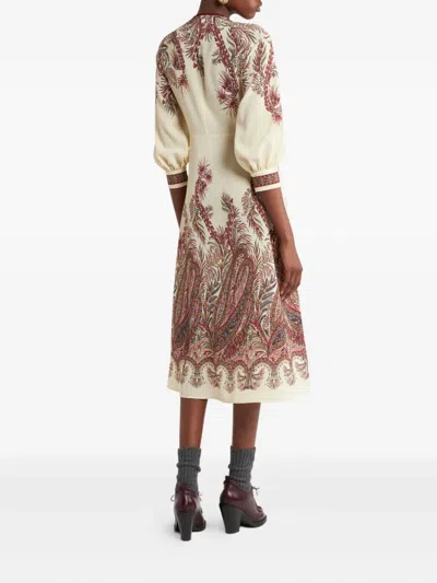 Etro Sable Midi Dress With Floral Paisley Print In Nude