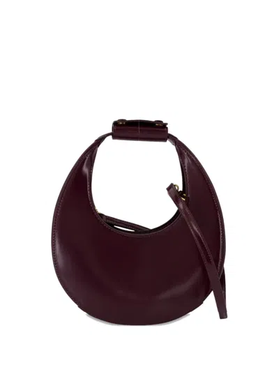 Staud Moon Mini Glossed-leather Tote In Burgundy