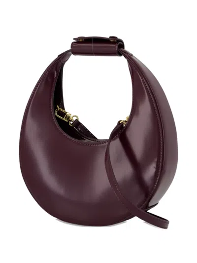 Staud Moon Mini Glossed-leather Tote In Burgundy