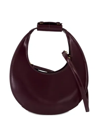 Staud Moon Mini Glossed-leather Tote In Burgundy