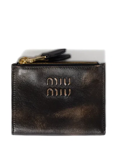 Miu Miu Small Logo-embossed Leather Wallet In Brown