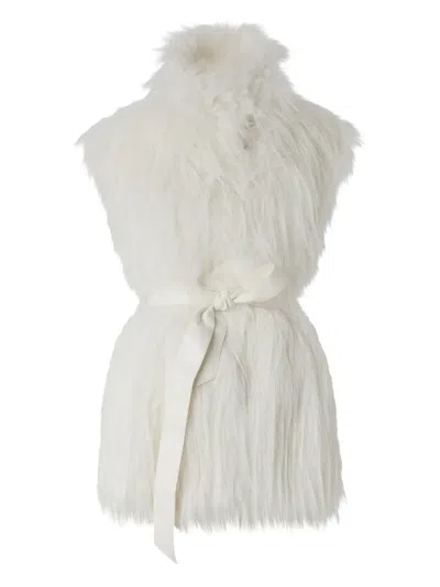 Pinko Soft Fur-effect Aspen Fabric Gilet With High Collar In White
