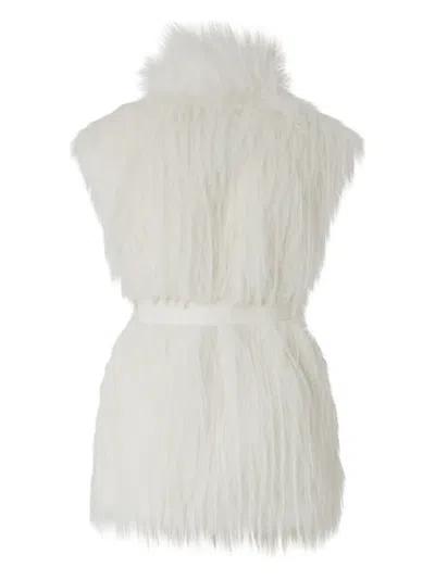 Pinko Soft Fur-effect Aspen Fabric Gilet With High Collar In White