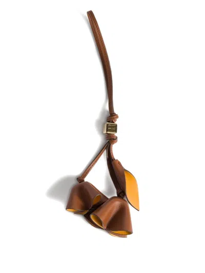 Miu Miu Flower Leather Keyring In Brown