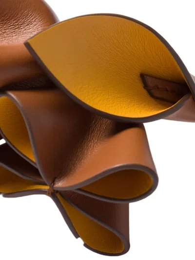 Miu Miu Flower Leather Keyring In Brown