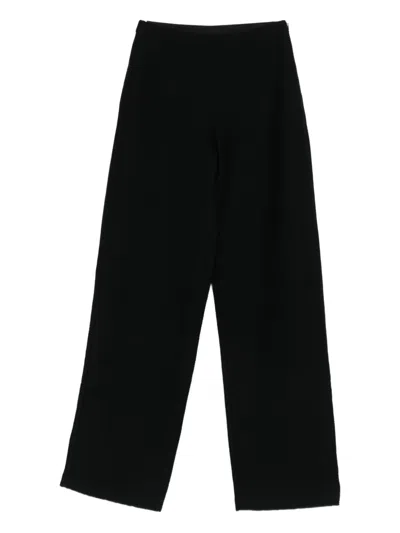 Emporio Armani High-rise Wide-leg Cotton-blend Trousers In Black