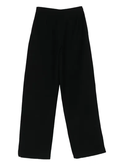 Emporio Armani High-rise Wide-leg Cotton-blend Trousers In Black