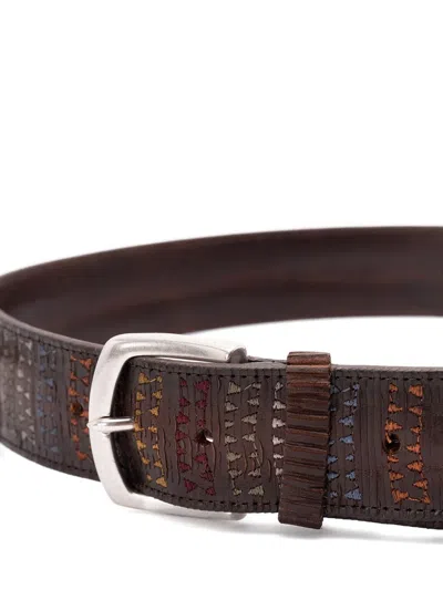 Orciani Embroidered Leather Belt In Brown