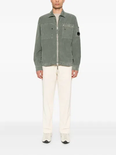 C.p. Company C.p.company Corduroy Shirt Jacket With Lens Detail In Green