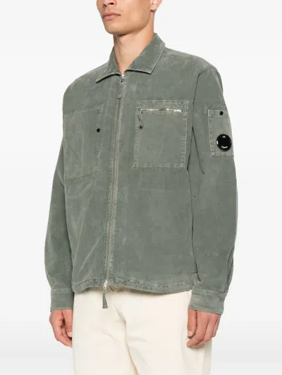 C.p. Company C.p.company Corduroy Shirt Jacket With Lens Detail In Green