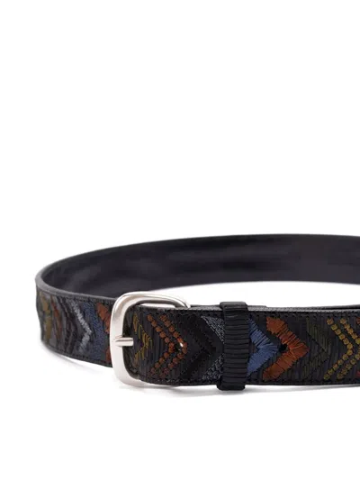 Orciani Embroidered Leather Belt In Multi
