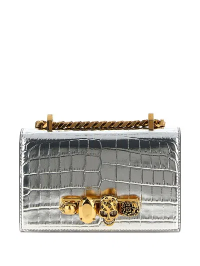 Alexander Mcqueen 'jewelled Satchel' Mini Crossbody Bag In Silver