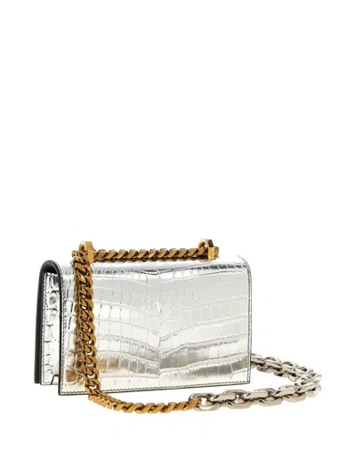 Alexander Mcqueen 'jewelled Satchel' Mini Crossbody Bag In Silver