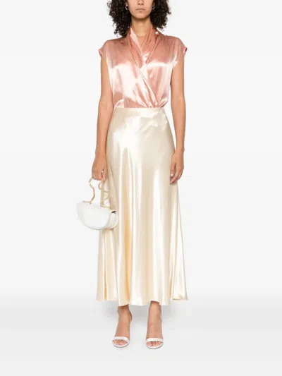 Alberta Ferretti Satin Midi Skirt In Brown