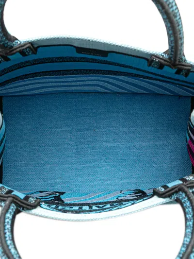 Pre-owned Dior 2022 Medium Embroidered Canvas Zebra D Jungle Pop Book Tote Bag In Blue